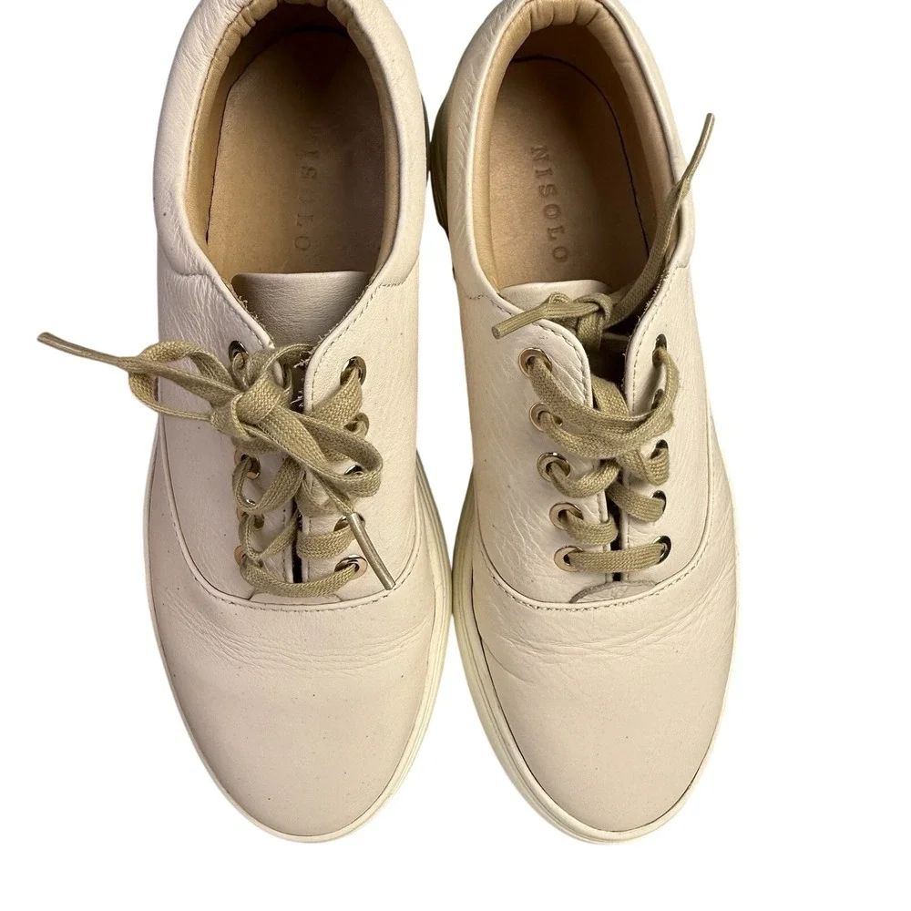 Nisolo Anthropologie Sneakers Everyday Ivory‎ Bone Lace Up Leather Womens Sz 8